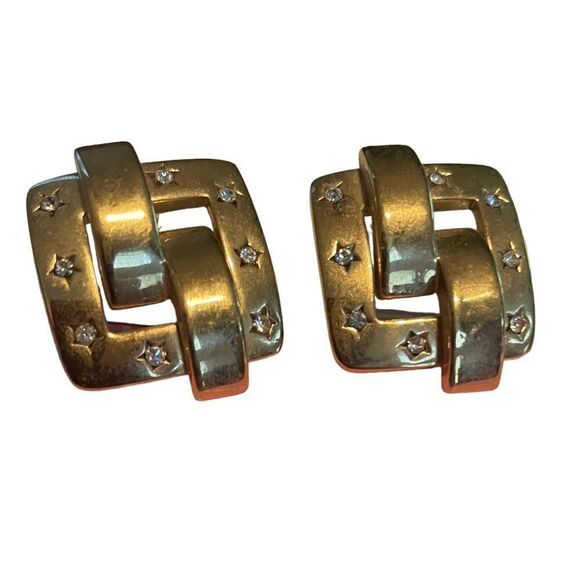 Joan River's Gold Tone/Buckle Style Pave' Star/Faceted Cut Crystal Earrings - Picture 7 of 7